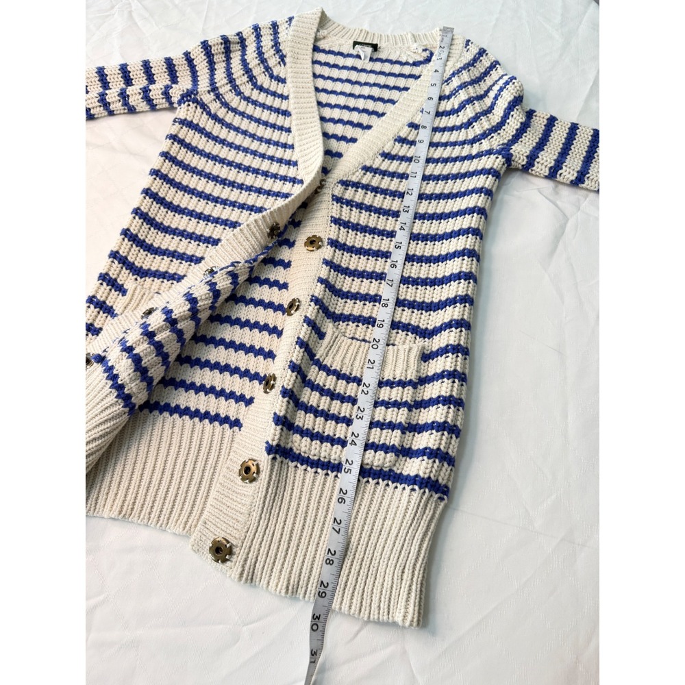 J. Crew Ripplestitch Cardigan Sweater Striped Chunky Knit Preppy Nautical Cozy - Picture 10 of 12